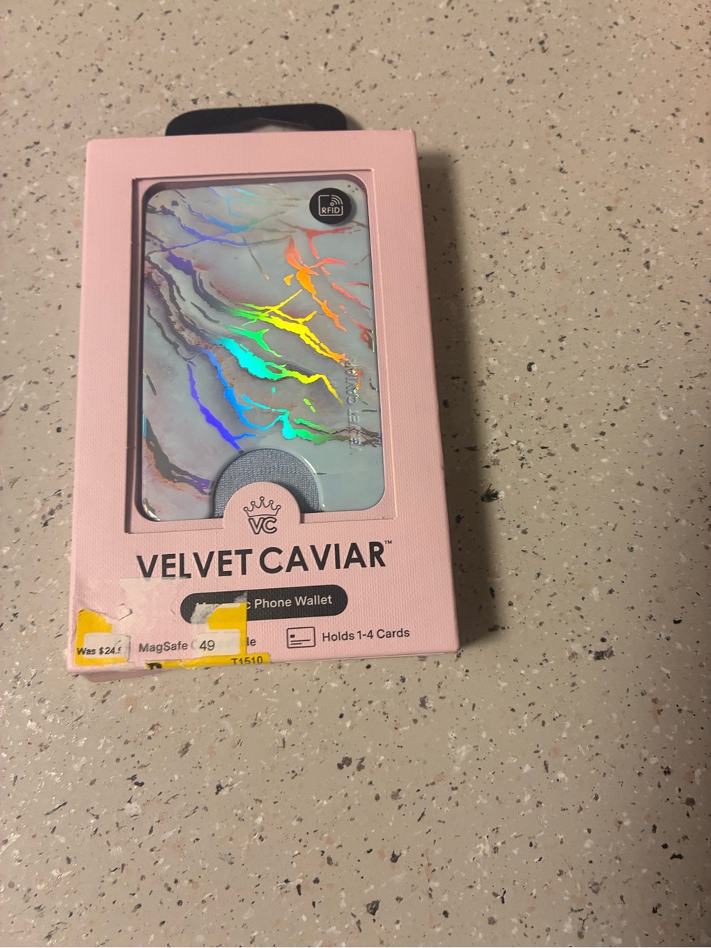 Velvet Caviar Holographic Marble MagSafe Phone Wallet - Pink & Iridescent